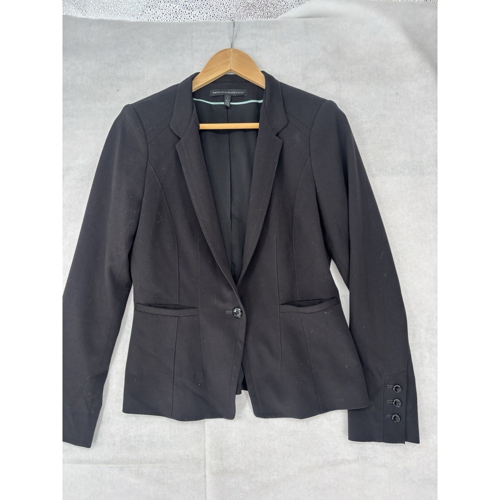 White House Black Market Women's Black Peak Lapel One-Button Lined Blazer Sz 4